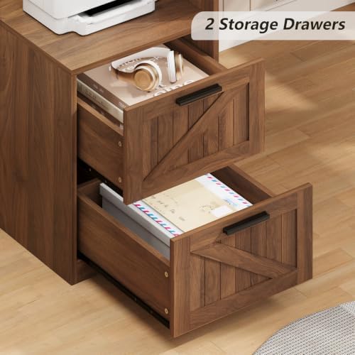 Farmhouse L Shaped Desk with Drawers & Printer Shelf for Home Office - Image 5