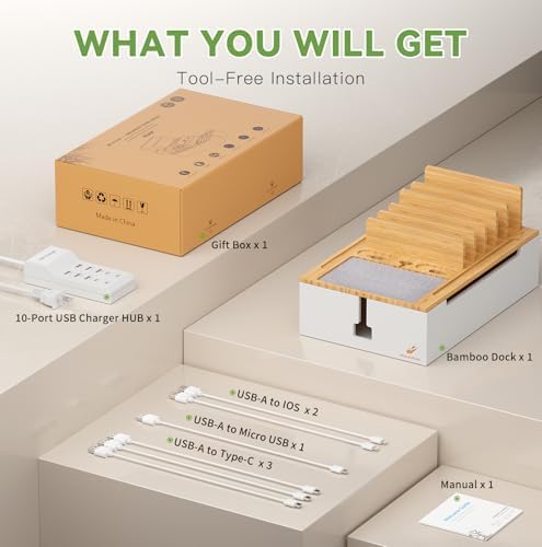 Pezin & Hulin Bamboo Charging Station for Multiple Devices-Natural+White - Image 2