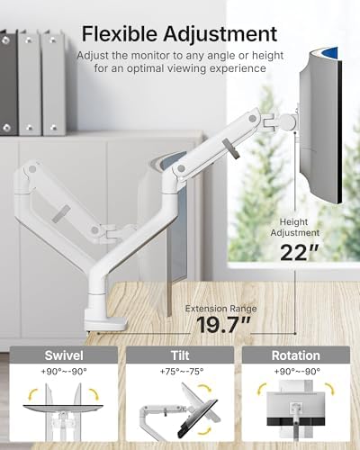monTEK Heavy Duty Monitor Arm, 17-57" Ultrawide, Gas Spring, 59.4 lbs，White - Image 4