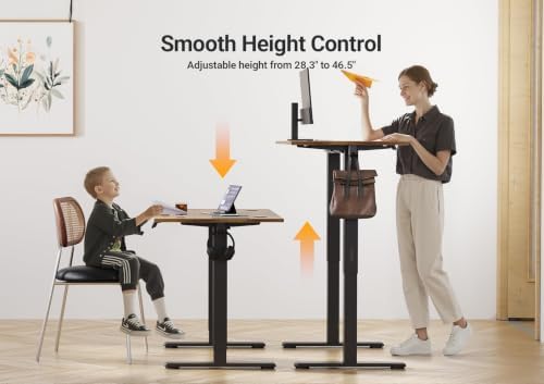Seang Electric Standing Desk Adjustable Height, 40 x 24 Inch Sit Stand Desk with T-Shaped Frame, 3 Memory Presets & Cable Management for Home Office Computer Workstation, Black Frame/Rustic Brown Top - Image 4