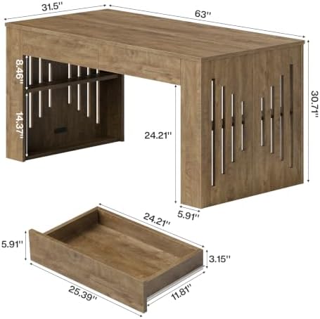 Tribesigns 63 Inch Executive Computer Desk with Drawers & Storage Shelves - Image 2