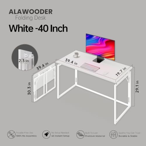 alawooder 39.4" Folding Desk: No Assembly, Wood Top for Small Spaces - Image 3