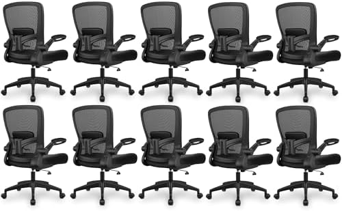 FelixKing Office Chair, Ergonomic Desk Chair Breathable Mesh Chairs Adjustable High Back Lumbar Support Flip-up Armrests, Executive Rolling Swivel Comfy Computer Chairs Home Office Black, Pack of 10 by FelixKing