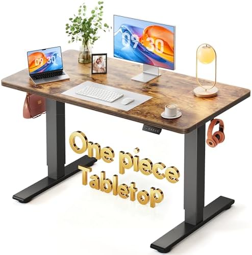FEZIBO One-Piece Standing Desk, 48"x24" Seamless Tabletop Electric Height Adjustable for Home Office, Study Rooms & Multi-Device Workstations, Rustic Brown by FEZIBO