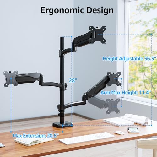 MOUNTUP Triple Monitor Mount Fits Max 32 Inch Screen, Holds 4.4-17.6lbs, 3 Monitors Desk Mount, Triple Monitor Stand for Desk, Adjutable Arm with Clamp/Grommet Base, for Home Office, 75x75/100x100 - Image 6