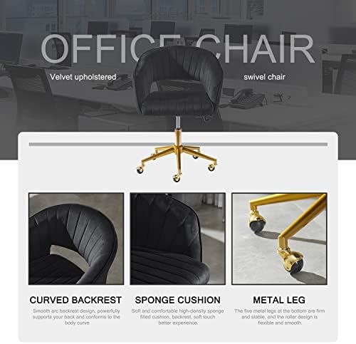 Nrizc Velvet Office Desk Chair, Upholstered Home Office Desk Chairs with Adjustable Swivel Wheels, Ergonomic Office Chair for Living Room, Bedroom, Office, Vanity Study (Black) - Image 4