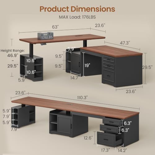 SEDETA Farmhouse L Shaped Standing Desk with Storage, Black+Brown - Image 2