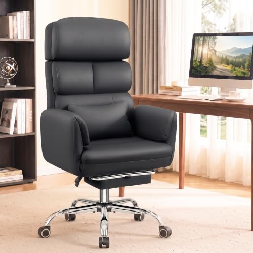 Big and Tall Leather Office Chair, Cross Legged Flip Arms, Black by StellaMia