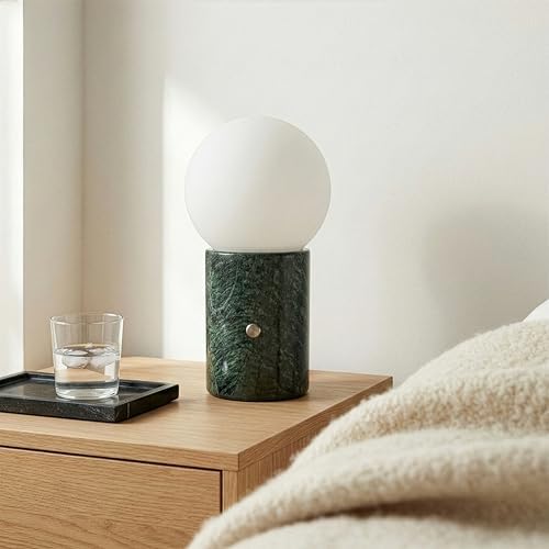 Brightech Kai LED Table Lamp - Bedside Reading Light with Unique Green Marble Base, Modern Desk Lamp, Nightstand Lamp with Ambient Lighting for Bedrooms, Living Room, Den - Modern Globe Lamp Shade - Image 6