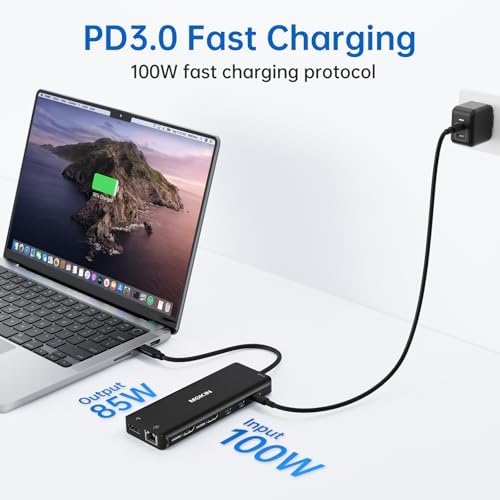 USB C Laptop Docking Station Dual Monitor Dual HDMI 4K DP Triple Display Hub, 13 in 1 MOKiN USB C Hub with 3 Monitors, DisplayPort, USB 3.1, RJ45, 100W PD, Card Reader, Audio/Mic, for Dell HP, Black - Image 4