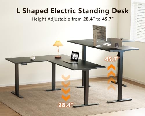 Casaottima 63 Inch L Shaped Electric Standing Desk, Home Office, Black - Image 4