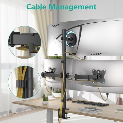 WALI Triple Monitor Mount for up to 49 inch Ultrawides on Top Bracket and 32 inch Screens on Side Brackets, Extra Tall 3 Monitors Desk Mount, Heavy Duty Monitor Arm up to 44 lbs (M003-P), Black - Image 5