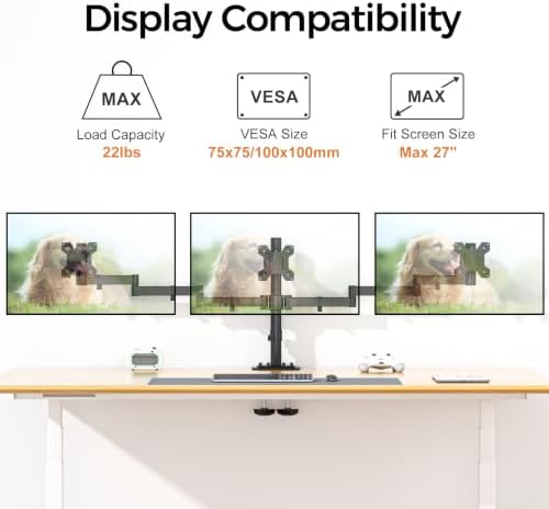 Suptek Triple LED LCD Monitor Desk Mount Heavy Duty Fully Adjustable Stand for 3 / Three Screens up to 27 inch (MD6463) - Image 3