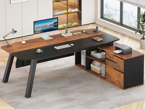 SEDETA 71" L Shaped Executive Desk with File Cabinet & Power Outlet by SEDETA