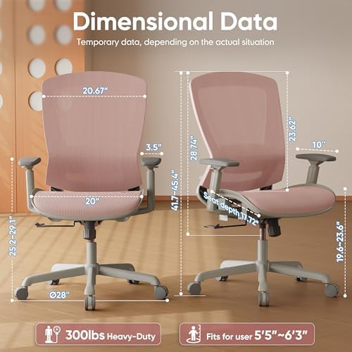 ELABEST Mesh Office Chair,Ergonomic Computer Desk Chair,Sturdy Task Chair- Adjustable Lumbar Support & Armrests,Tilt Function,Comfort Wide Seat,Swivel Home Office Chair (Pink) - Image 2