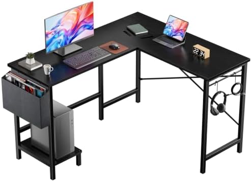 DUMOS L Shaped Computer Corner Desk with PC Stand, Black by DumosLifestyle