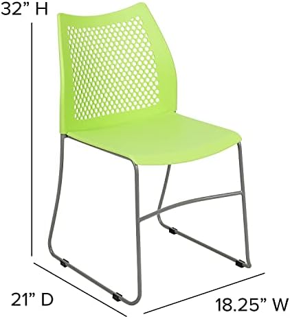 Flash Furniture Hercules Series Contoured Lobby Chairs with Air-Vent Honeycomb Backs, Ergonomic Stacking Chairs for Offices, Set of 5, Green - Image 3