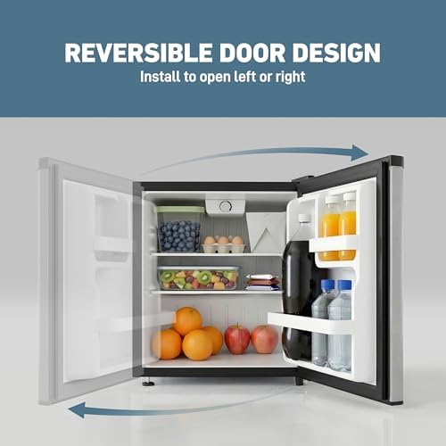 West Bend Mini Fridge Compact Refrigerator for Home Office or Dorm, Auto Defrost with Reversible Door, Energy Star Rated, 1.6-Cu.Ft., Stainless Steel - Image 5