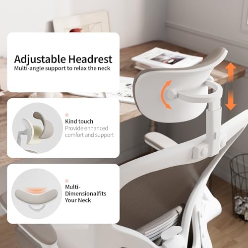 Office Chair Ergonomic Desk Chair with Lumbar Support&Headrest&Flip-up Arms Height Adjustable Rocking Swivel High Computer Chair Multi-Angle from 90° to 125° with 350LBS Capacity(White+Khaki-2) - Image 6