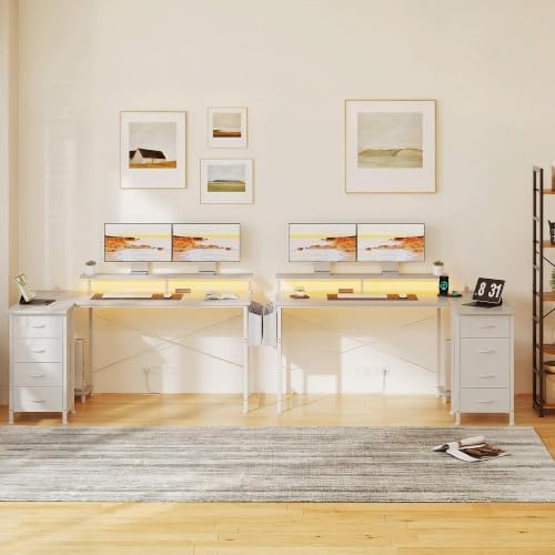 VERMESS 63" Reversible L Shaped Gaming Computer Desk, Corner Desk with Power Outlets & Monitor Stand, Writing Study Table with 4 Storage Drawers, Desk with LED Lights, White - Image 5