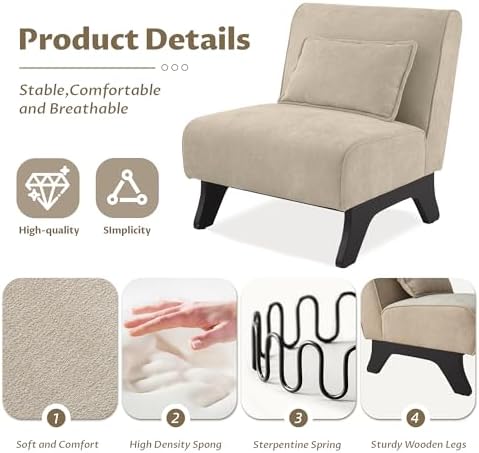 Armless Accent Chair Upholstered Comfy Modern Living Room Side Chair - Image 3
