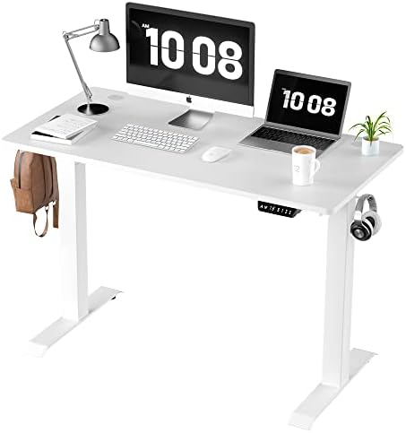 Shintenchi Electric Standing Desk, 48 x 24 Inch Height Adjustable Sit Stand Desk Morder Home Office Stand Up Desk Computer Work Station with Splice Board, (White Frame + White Top) by Shintenchi%7CFurnitureMadeforRealLife