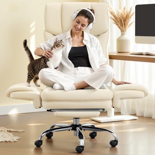 FelixKing Office Chair, Flip Armrests for Pets Criss Cross Legged, White by FelixKing