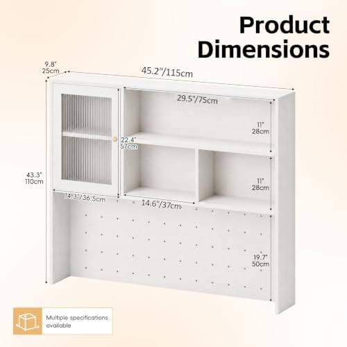 LINLIUA Desktop Bookshelf, Desk Hutch Dorm with Pegboard, Desk Shelves for Top of Desk, Wood Desktop Storage Rack with Cabinet Door, Countertop Bookcase for Office Dorm Home Study - Image 2