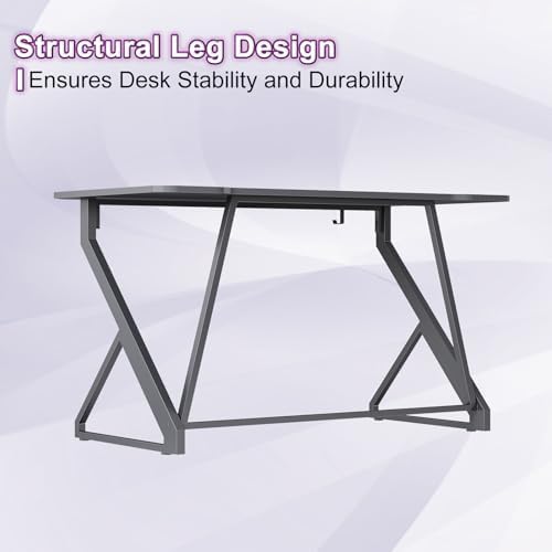 Grandder Gaming Desk Z Shaped 47 Inch Gamer Workstation, Home Computer Carbon Fiber Surface Gaming Desk PC Table with Headphone Hook, Carbon Fiber Grey - Image 7
