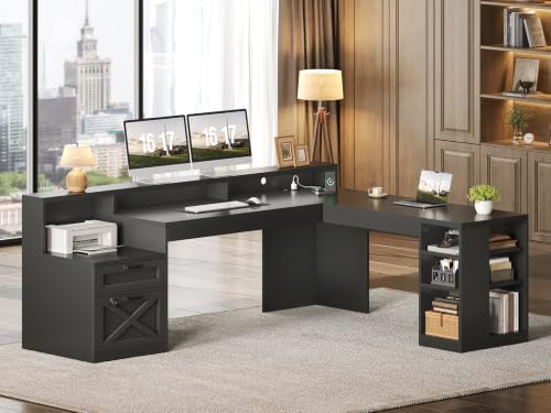 SEDETA 65"x59" L Shaped Gaming Desk with Lock Drawers Storage for Office by SEDETA