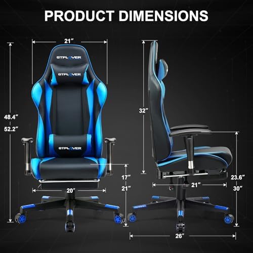 GTPLAYER Gaming Chair with Footrest, Ergonomic Computer Game Desk Chair, Reclining Gamer Chair Seat Height Adjustment, Swivel Rocker with Headrest and Lumbar (Blue) - Image 3
