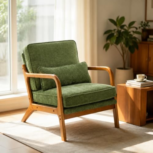 Karl home Mid-Century Modern Accent Reading Chair, Olive Green by Karlhome