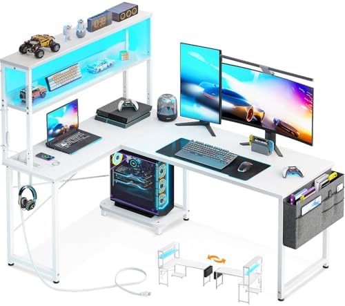 AODK L Shaped Desk Gaming Desk with LED Light & Power Outlet by AODK