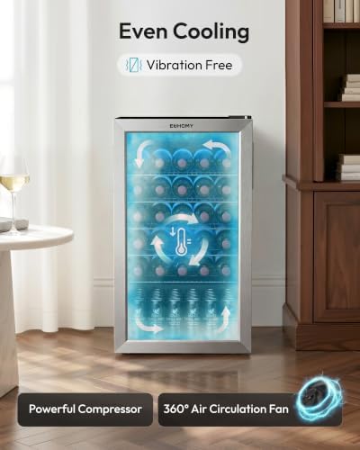 EUHOMY 128 Can Wine Cooler Refrigerator, Wine Fridge Glass Door, Silver - Image 2