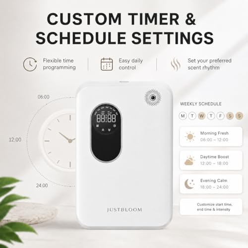 JUSTBLOOM Wall-Mounted Waterless Scent Diffuser, Smart Aroma Diffuser with LED Display, Touch Control, Timer Settings, Quiet Operation for Home, Office & Commercial Spaces, White - Image 3