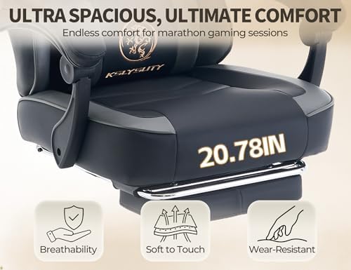 Office Desk Computer Gaming Chair for Adults, Ergonomic High Back Gamer Chair with Massage and Pocket Spring Cushion, Swivel Comfy Video Game Chairs with Footrest and Lumbar Support (Black Grey) - Image 4