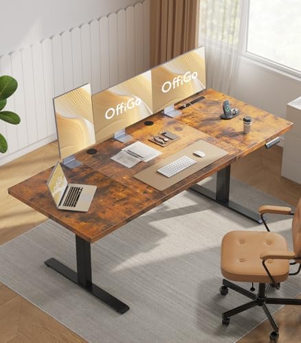 OffiGo 79" Executive Electric Standing Desk Height Adjustable, Rustic Brown - Image 2