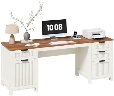 62" Farmhouse Computer Desk with Drawers & Storage Cabinet for Home Office by YomiluveDesign