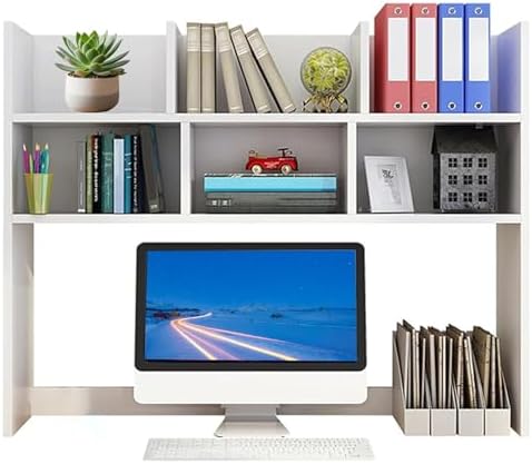 Dorm Desk Hutch, Wooden Desktop Shelf Organizer with 6 Cubbies for Computer Desk, Office, Dorm, Bedroom, White(70/80cm Length) by Unknown