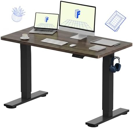 FLEXISPOT EN1 One-Piece Standing Desk, Electric Adjustable with 4 Memory Presets, 176 LBS Capacity, Stable & Quiet, Seamless Desktop for Home Office & Dual Monitors, 48"x24" Black Walnut by Unknown