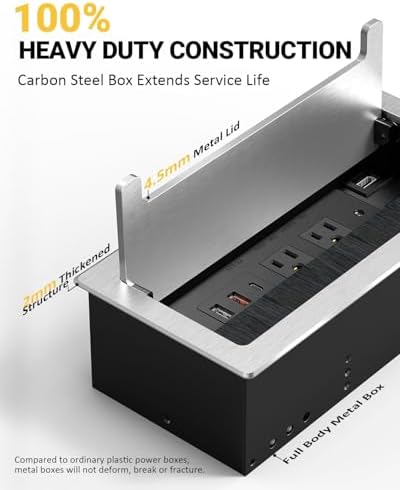 Kungfuking 2Pack Conference Table Power Hub, Outlet Multimedia Connectivity Box with 1 HDMI + 1 RJ45 + 20W USB C + 2 USB A + 2 AC Outlets, Heavy Duty Metal for Countertop Office UL Listed - Image 3