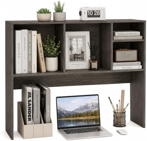 BECOMFORT Desk Hutch, Desk Organizer Shelf with 4 Storage Compartments, Wooden Display Rack, Desktop Bookshelf for Vanity Dressing Tabletop College Dorm Home & Office by BECOMFORT