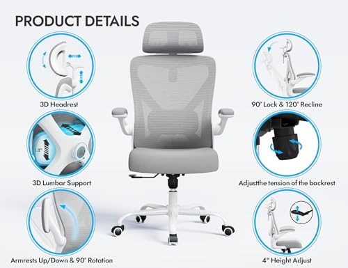 Ergonomic Office Chair: Mesh Desk Chair Comfy with Headrest& Lumbar Support - Image 5