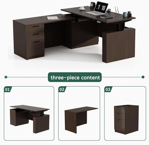 66.93" L Shaped Executive Standing Desk with Lockable Cabinet - Image 5
