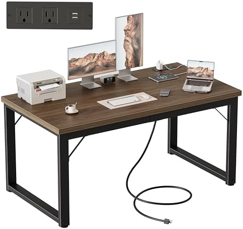 Mericonia 48 Inch Computer Desk with Power Outlets, 1.2" Thick Office Table by MERICONIA