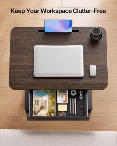 HUANUO 28" Mobile Standing Desk with Drawer and Charging Station - Image 7