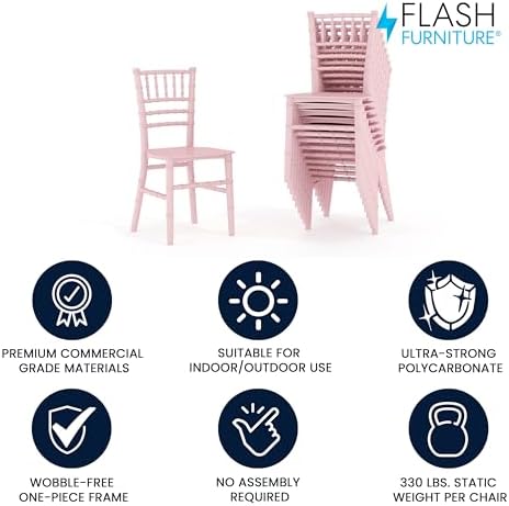 Flash Furniture Hercules Series Children's Resin Event Chairs, Commercial/Residential All Occasion Chairs for Kids, 330 lb. Static Weight Capacity, Set of 10, Pink - Image 4