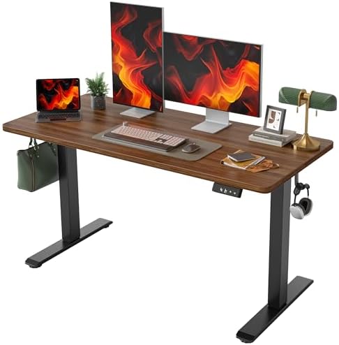 TIQLAB Electric Standing Desk, Adjustable Height Stand up Desk, 55 * 24 Inches Sit Stand Home Office Table with Splice Board, Black Walnut by TIQLAB