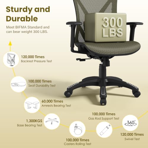Ergonomic Office Chair, Mesh Computer Desk Chairs with BIFMA X5.1 Certified, Adjustable Lumbar Support, 3D Arm, Tilt Back, Wide Seat, Comfy Swivel Work Task Chair for Company and Home (Satin Gold) - Image 6