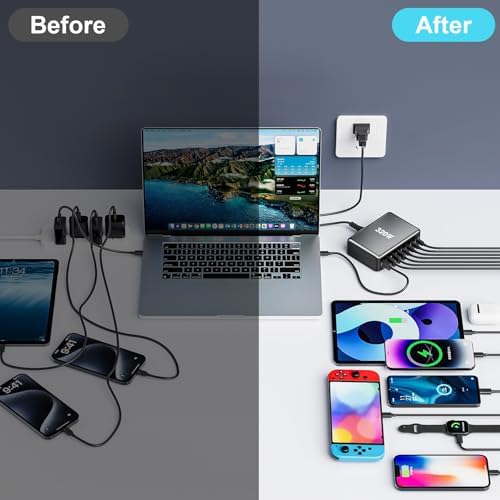 320W USB C Fast Charger Block, Multi-port USB Charging Station, GaN Ⅲ Double 100W PD PPS Port Fast Charging Station for Multiple Devices,Laptop Wall Charger Compatible with MacBook, iPhone 17,iPad etc - Image 5